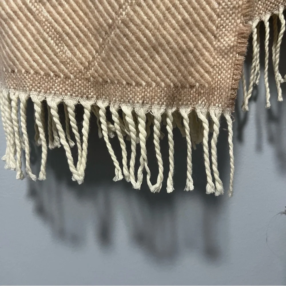 Blush Pink and White Tassel Fringe Scarf Shawl Diamond Pattern